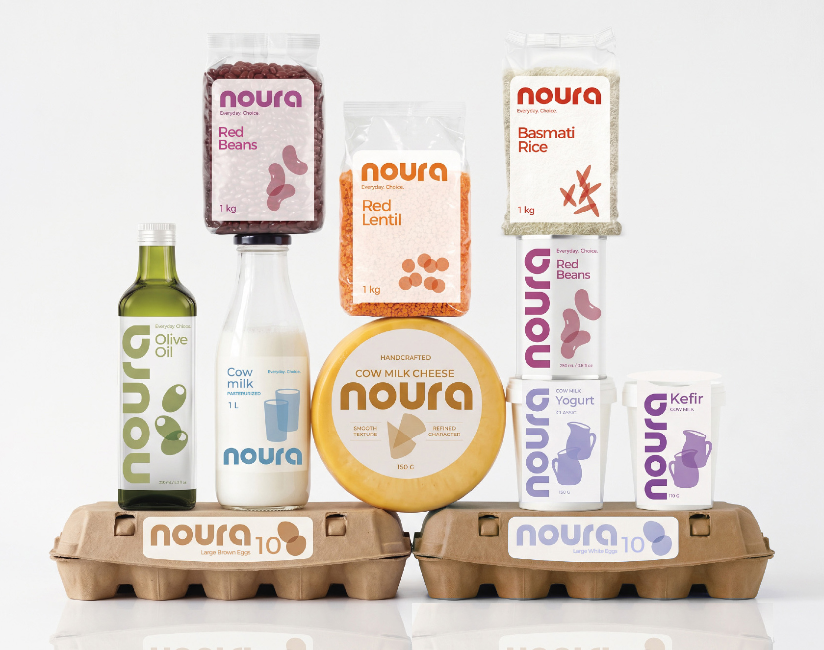 Noura dairy and grocery brand identity and packaging