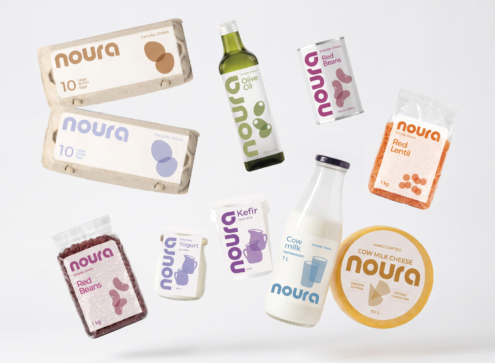 Noura dairy and grocery brand identity and packaging