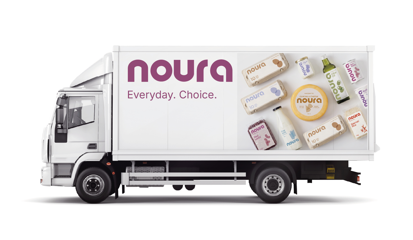 Noura dairy and grocery brand identity and packaging