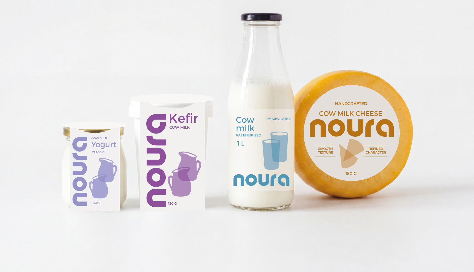 Noura dairy and grocery brand identity and packaging